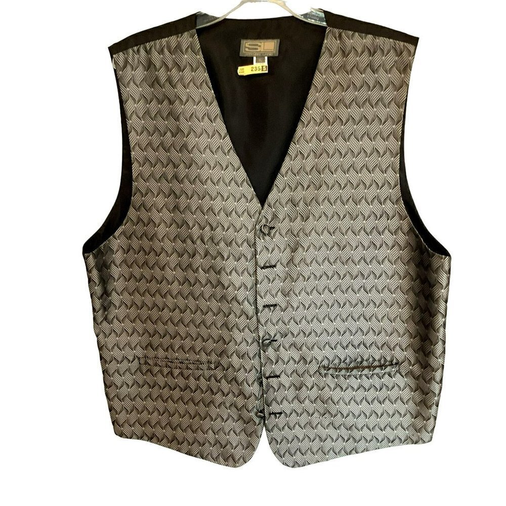 Steven Land Men's Formal V-neck Vest in Silver and Black Sz XL Wedding DJ Belted